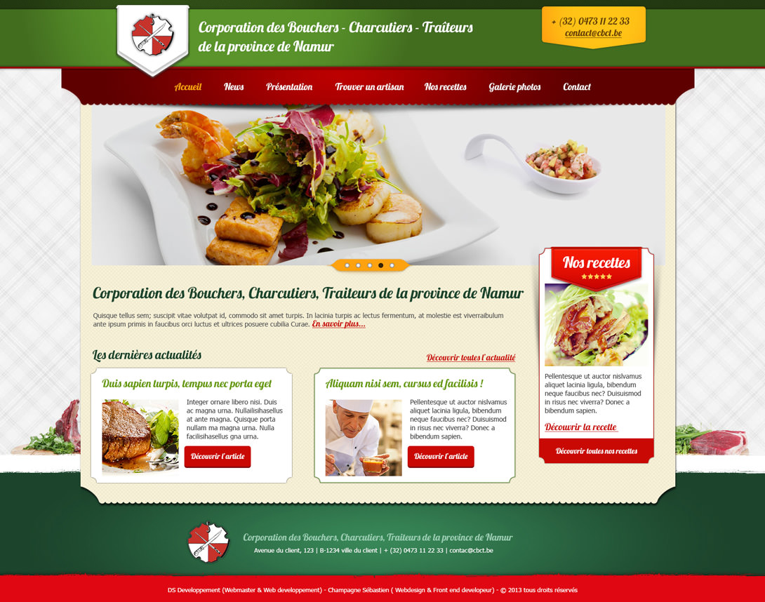 Webdesign du site Internet Corporation des bouchers, charcutiers, traiteurs de la province de Namur