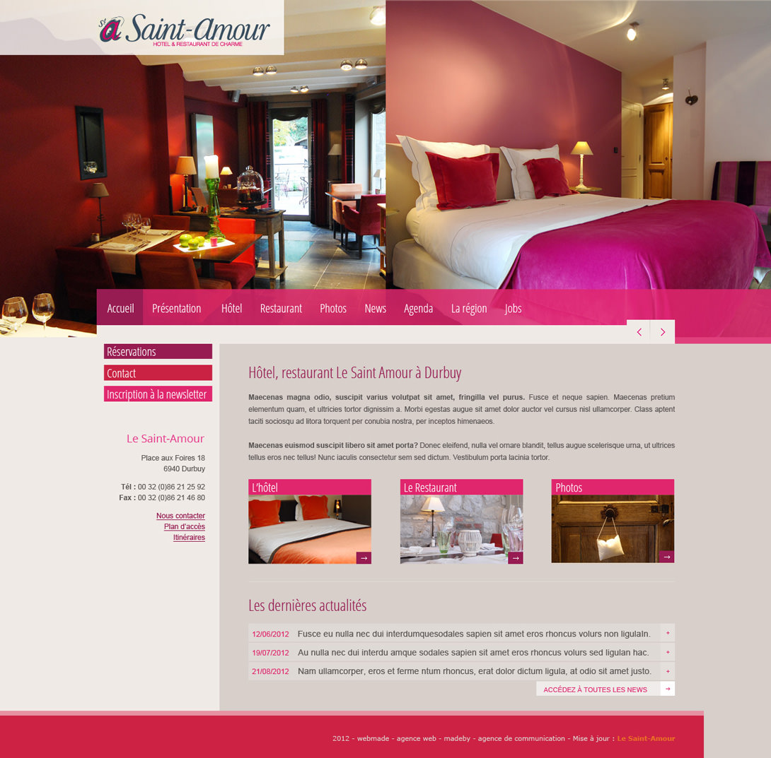 site Internet Le Saint-Amour, un hôtel et un restaurant de charme à Durbuy